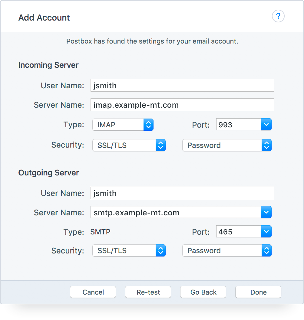 Postbox – Verify Account Settings