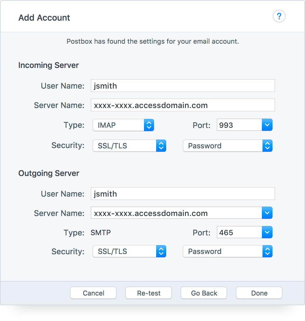 Postbox – Verify Account Settings